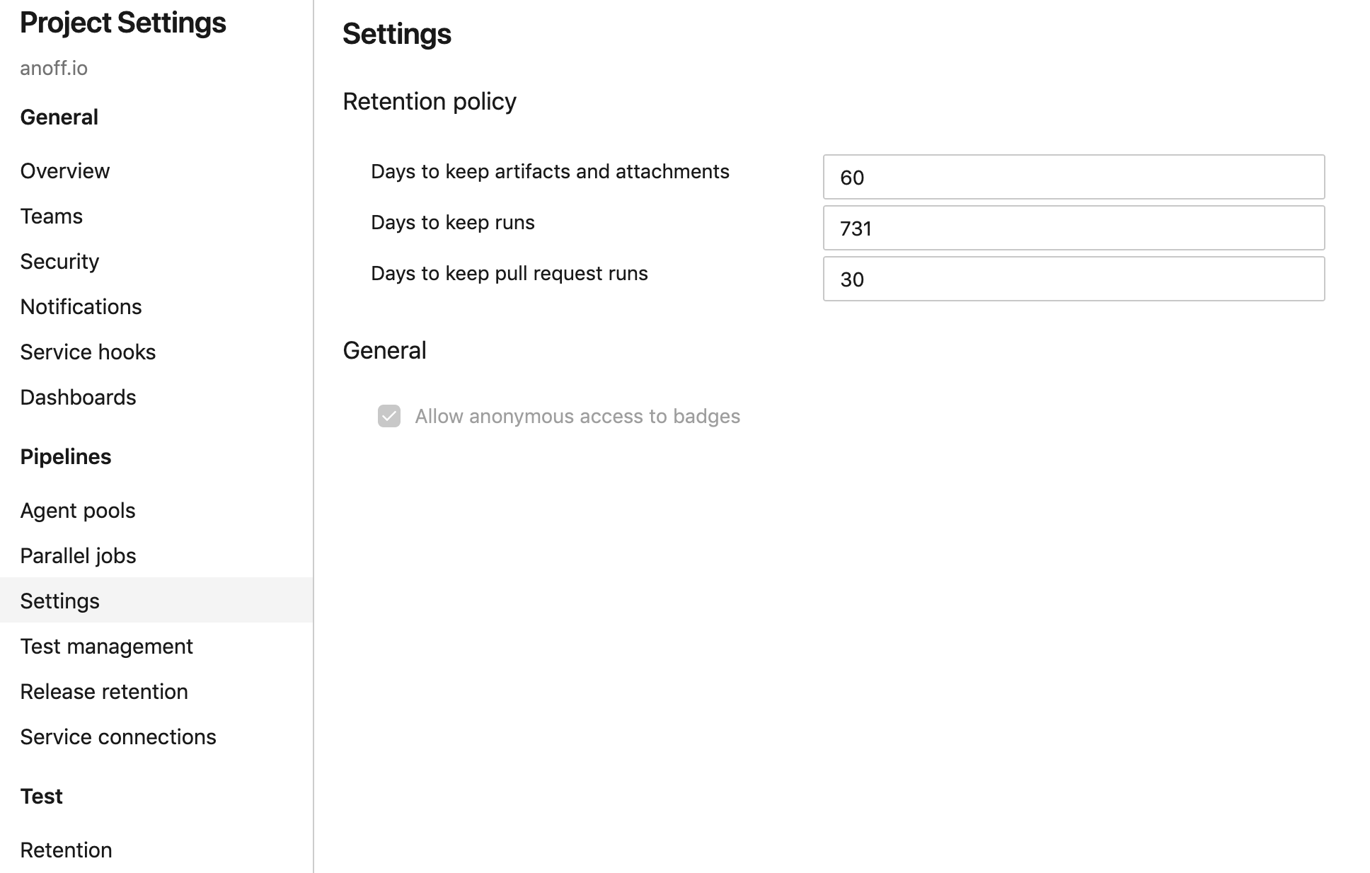 Configure pipeline retention