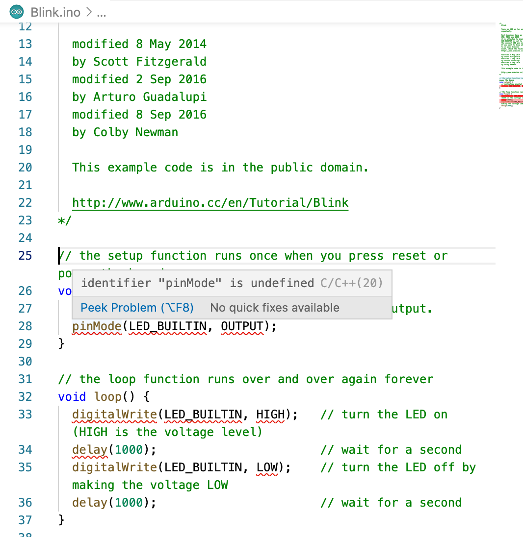 VS Code highlighting unknown keywords in arduino sketch