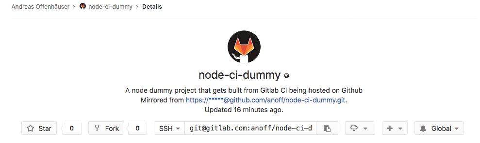 GitLab project showing link to GitHub