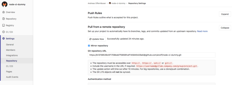 GitLab project mirroring settings